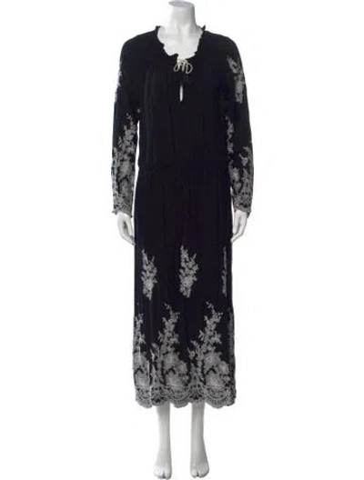 Pre-owned Misa Floral Print Long Dress In Black