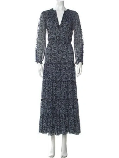 Pre-owned Misa Floral Print Long Dress In Black