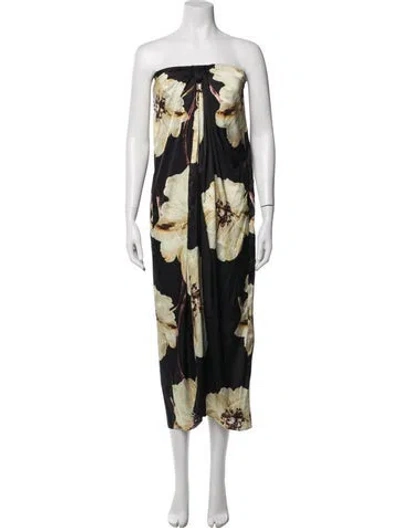 Pre-owned Misa Floral Print Long Dress In Black