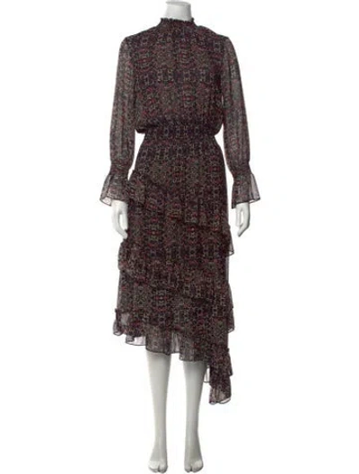 Pre-owned Misa Floral Print Long Dress In Black