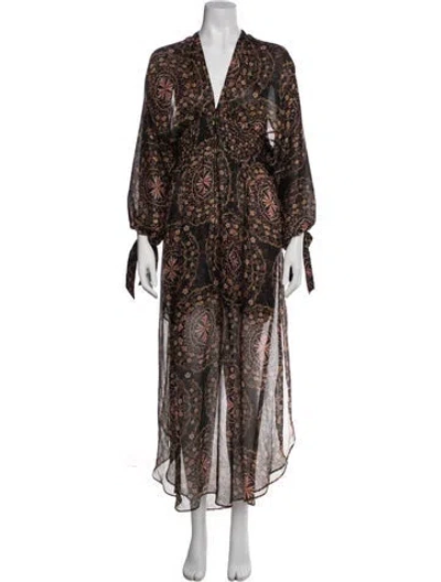 Pre-owned Misa Floral Print Long Dress In Black