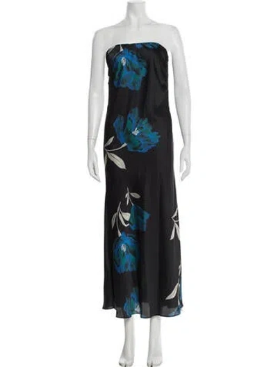 Pre-owned Misa Floral Print Long Dress In Black