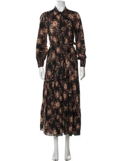 Pre-owned Misa Floral Print Long Dress In Black