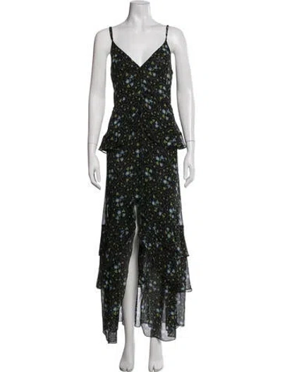 Pre-owned Misa Floral Print Long Dress In Black