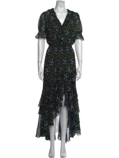 Pre-owned Misa Floral Print Long Dress In Black