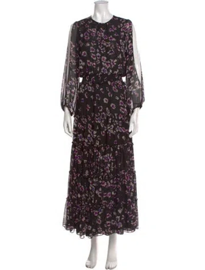 Pre-owned Misa Floral Print Long Dress In Black