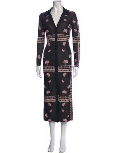 Pre-owned Misa Floral Print Long Dress In Black