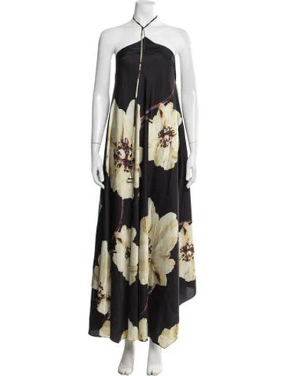 Pre-owned Misa Floral Print Long Dress In Black