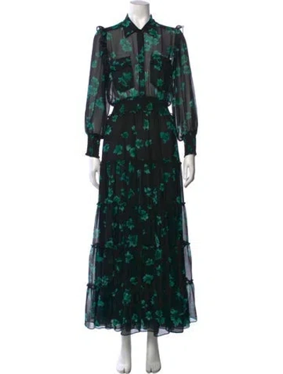 Pre-owned Misa Floral Print Long Dress In Black