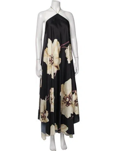 Pre-owned Misa Floral Print Long Dress In Black