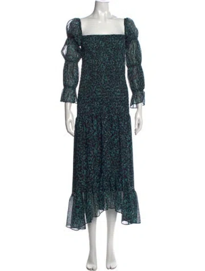Pre-owned Misa Floral Print Long Dress In Black/blue