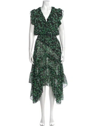 Pre-owned Misa Floral Print Long Dress In Black/green