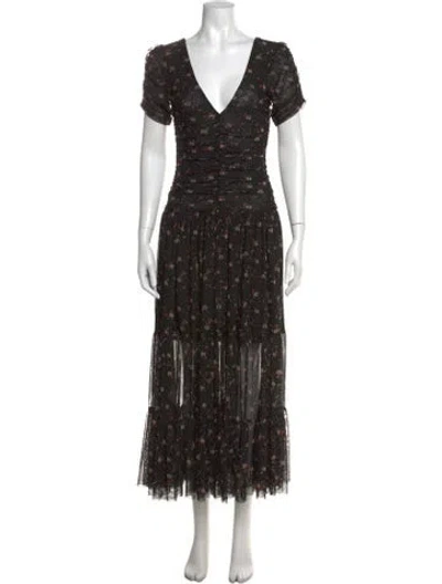 Pre-owned Misa Floral Print Long Dress In Black/orange