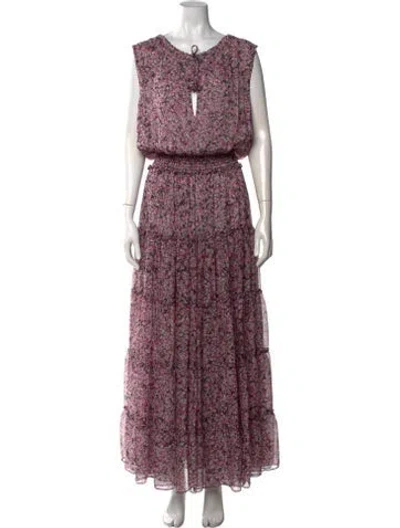 Pre-owned Misa Floral Print Long Dress In Black/pink
