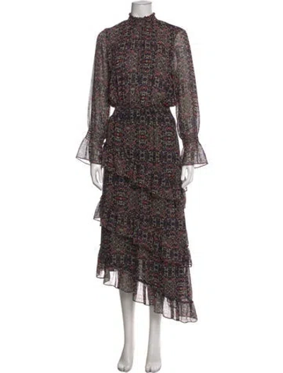 Pre-owned Misa Floral Print Long Dress In Black/pink