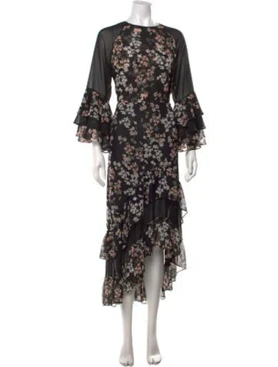 Pre-owned Misa Floral Print Long Dress In Black/pink