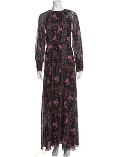 Pre-owned Misa Floral Print Long Dress In Black/purple