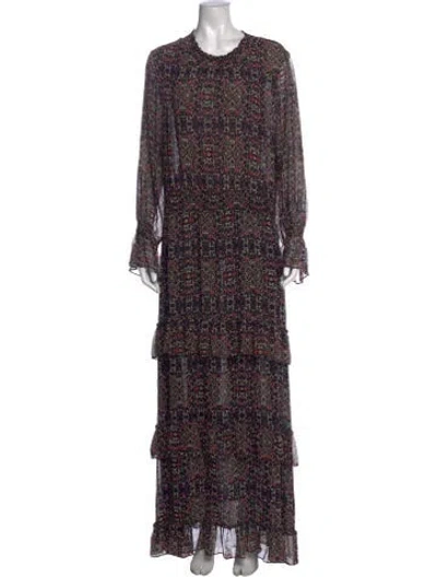 Pre-owned Misa Floral Print Long Dress In Black/purple