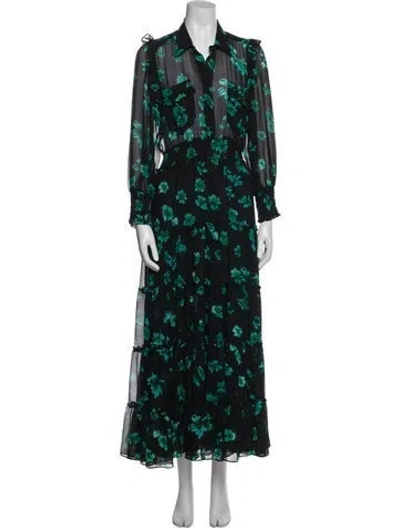 Pre-owned Misa Floral Print Long Dress In Blue
