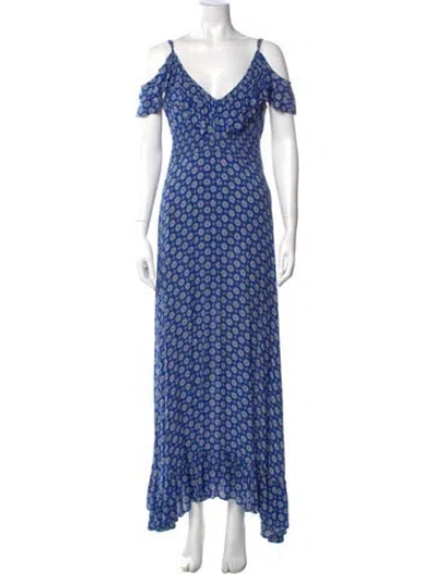 Pre-owned Misa Floral Print Long Dress In Blue