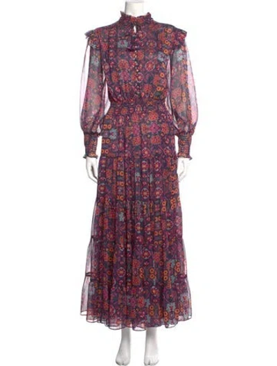 Pre-owned Misa Floral Print Long Dress In Blue
