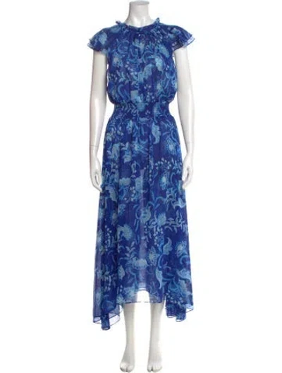 Pre-owned Misa Floral Print Long Dress In Blue