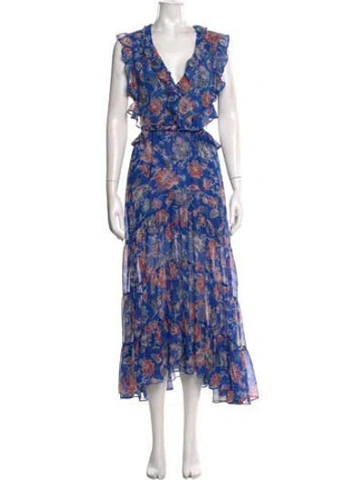 Pre-owned Misa Floral Print Long Dress In Blue