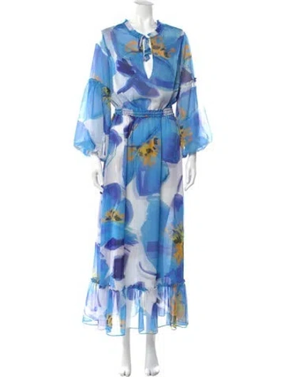 Pre-owned Misa Floral Print Long Dress In Blue