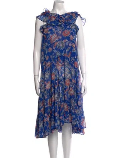 Pre-owned Misa Floral Print Long Dress In Blue