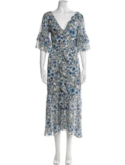 Pre-owned Misa Floral Print Long Dress In Blue