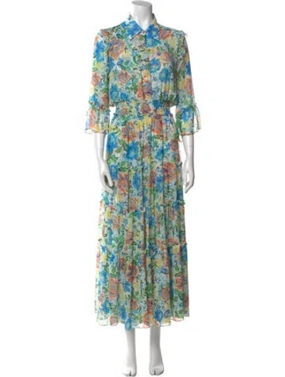 Pre-owned Misa Floral Print Long Dress In Blue