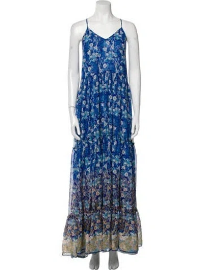 Pre-owned Misa Floral Print Long Dress In Blue