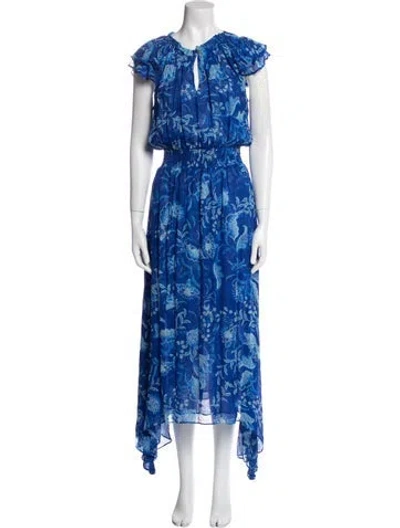 Pre-owned Misa Floral Print Long Dress In Blue