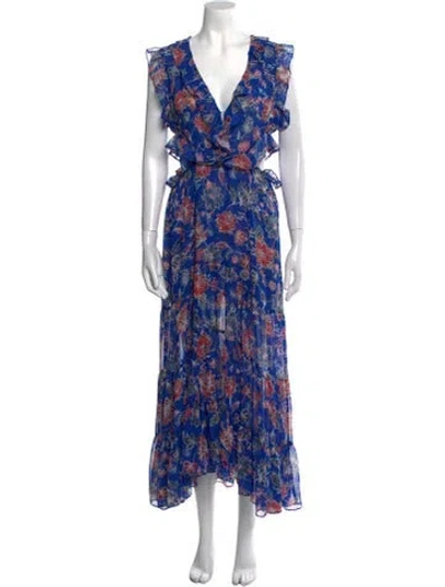 Pre-owned Misa Floral Print Long Dress In Blue