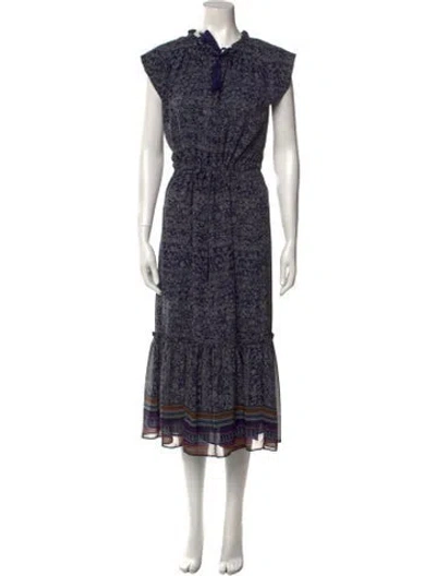 Pre-owned Misa Floral Print Long Dress In Blue