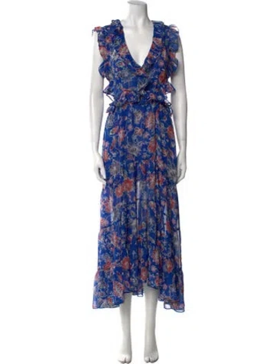 Pre-owned Misa Floral Print Long Dress In Blue