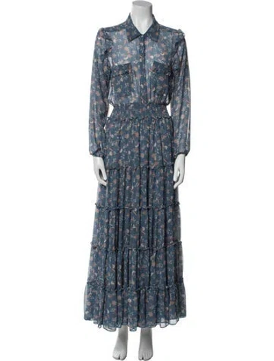 Pre-owned Misa Floral Print Long Dress In Blue