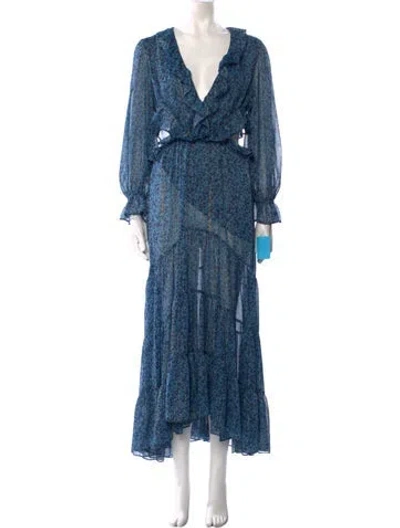 Pre-owned Misa Floral Print Long Dress In Blue