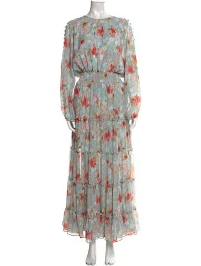 Pre-owned Misa Floral Print Long Dress In Blue
