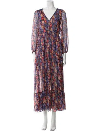 Pre-owned Misa Floral Print Long Dress In Blue