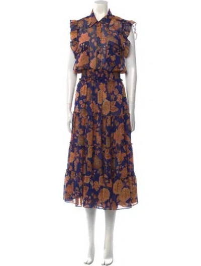 Pre-owned Misa Floral Print Long Dress In Blue