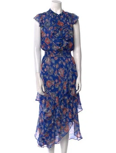Pre-owned Misa Floral Print Long Dress In Blue