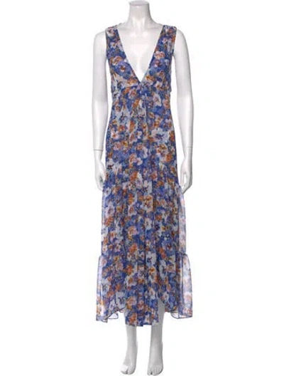 Pre-owned Misa Floral Print Long Dress In Blue