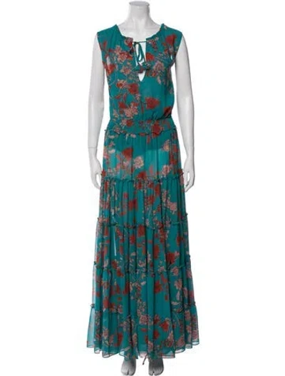 Pre-owned Misa Floral Print Long Dress In Blue