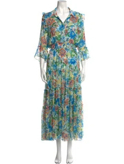 Pre-owned Misa Floral Print Long Dress In Blue