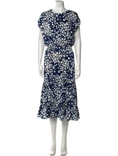 Pre-owned Misa Floral Print Long Dress In Blue