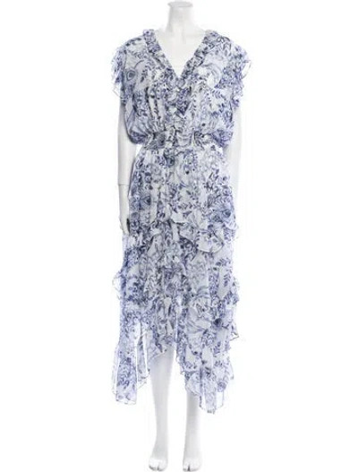 Pre-owned Misa Floral Print Long Dress In Blue