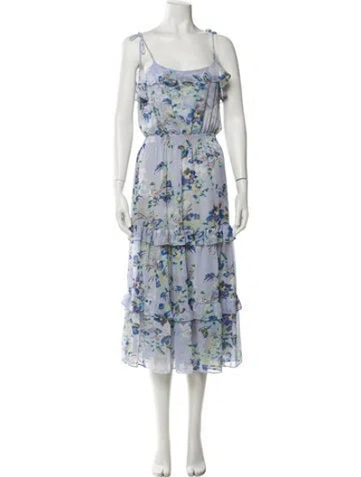 Pre-owned Misa Floral Print Long Dress In Blue