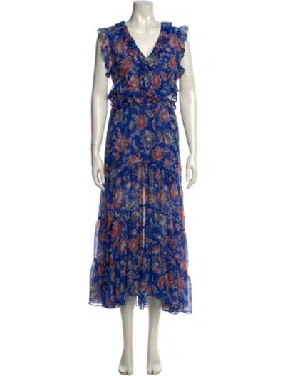 Pre-owned Misa Floral Print Long Dress In Blue