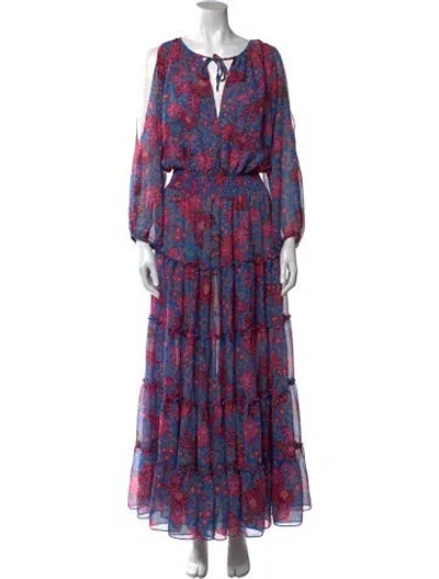 Pre-owned Misa Floral Print Long Dress In Blue